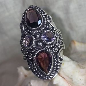 Raw Amethyst multi-gem vintage bohemian handcrafted ring